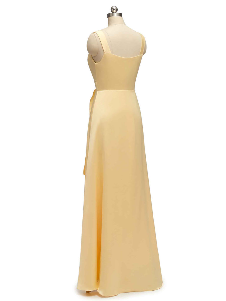 High Low Sleeveless V-Neck A-Line Unique Soft Satin Bridesmaid Dresses Online