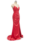 Elegant Spaghetti straps V-neck Mermaid Long Silky Satin Bridesmaid Dresses Online