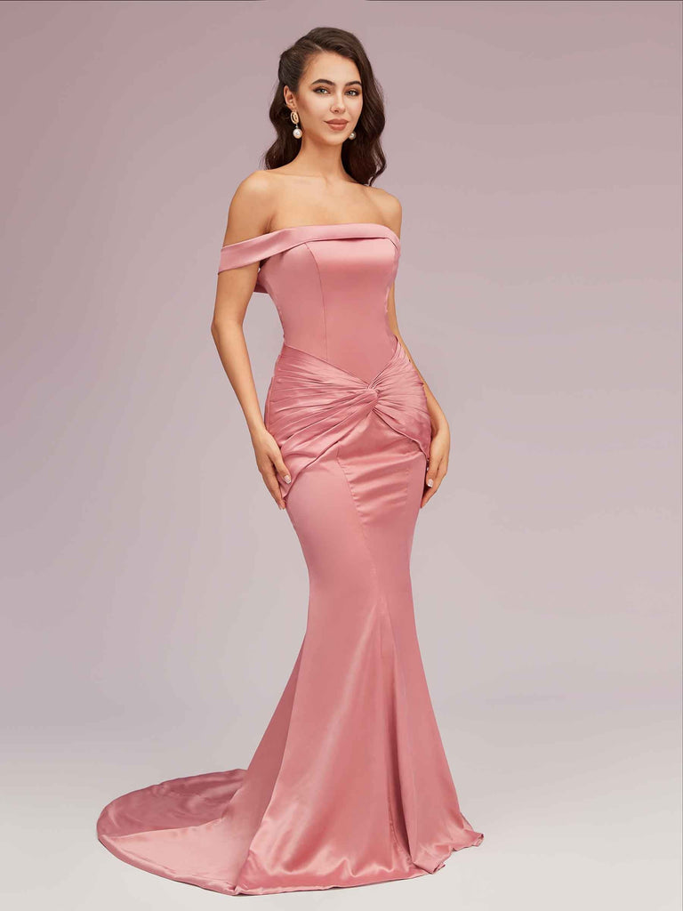 Sexy Off Shoulder Mermaid Long Silky Satin Formal Prom Dresses 2023 Sexy Off Shoulder Mermaid Long Silky Satin Formal Prom Dresses 2023