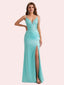 Simple Spaghetti Straps Mermaid Lace Side Slit Soft Satin Long Matron of Honor Dress For Wedding