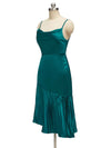 Elegant Spaghetti straps Asymmetrical Short Soft Satin Bridesmaid Dresses Online