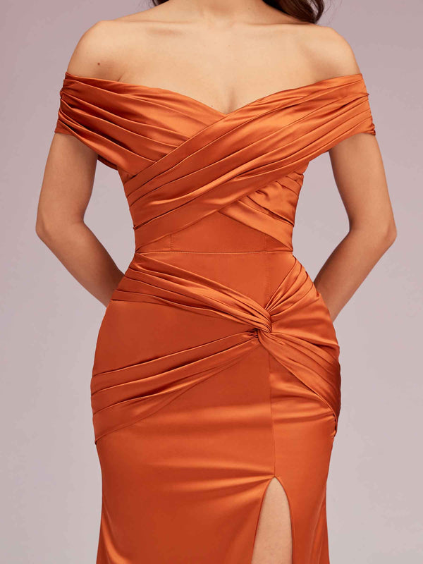 Mermaid Off Shoulder Long Satin Bridesmaid Dresses