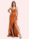 Sexy Halter Sheath Sweetheart Soft Satin Maxi Long Bridesmaid Dress With Split For Wedding