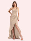 Sexy Halter Sheath Sweetheart Soft Satin Maxi Long Bridesmaid Dress With Split For Wedding