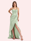 Sexy Halter Sheath Sweetheart Soft Satin Maxi Long Bridesmaid Dress With Split For Wedding