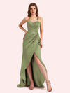 Sexy Halter Sheath Sweetheart Soft Satin Maxi Long Bridesmaid Dress With Split For Wedding