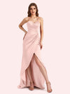 Sexy Halter Sheath Sweetheart Soft Satin Maxi Long Bridesmaid Dress With Split For Wedding