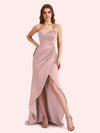 Sexy Halter Sheath Sweetheart Soft Satin Maxi Long Bridesmaid Dress With Split For Wedding