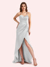 Sexy Halter Sheath Sweetheart Soft Satin Maxi Long Bridesmaid Dress With Split For Wedding