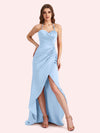 Sexy Halter Sheath Sweetheart Soft Satin Maxi Long Bridesmaid Dress With Split For Wedding