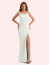 Simple Mermaid Side Slit Spaghetti Straps Soft Satin Long Bridesmaid Dress For Wedding