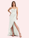Sexy Halter Sheath Sweetheart Soft Satin Maxi Long Bridesmaid Dress With Split For Wedding