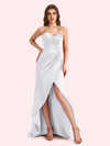 Sexy Halter Sheath Sweetheart Soft Satin Maxi Long Bridesmaid Dress With Split For Wedding