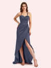 Sexy Halter Sheath Sweetheart Soft Satin Maxi Long Bridesmaid Dress With Split For Wedding