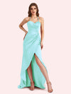 Sexy Halter Sheath Sweetheart Soft Satin Maxi Long Bridesmaid Dress With Split For Wedding