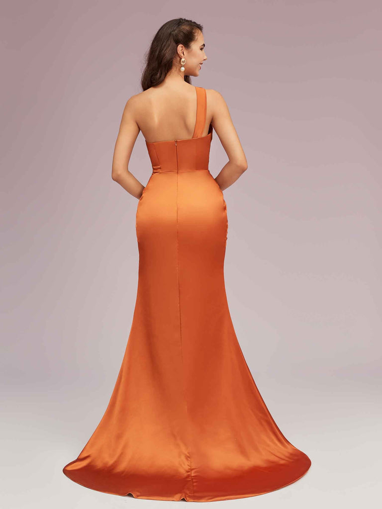 Sexy Side Slit Mermaid One Shoulder Long Soft Satin Evening Prom Dresses Online Sexy Side Slit Mermaid One Shoulder Long Soft Satin Evening Prom Dresses Online
