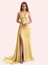 Elegent Mermaid Side Slit Strapless Soft Satin Long Bridesmaid Dress For Wedding