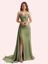 Elegent Mermaid Side Slit Strapless Soft Satin Long Bridesmaid Dress For Wedding