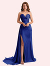 Elegent Mermaid Side Slit Strapless Soft Satin Long Bridesmaid Dress For Wedding