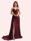 Elegent Mermaid Side Slit Strapless Soft Satin Long Bridesmaid Dress For Wedding