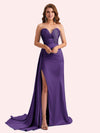 Elegent Mermaid Side Slit Strapless Soft Satin Long Bridesmaid Dress For Wedding