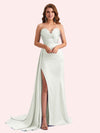 Elegent Mermaid Side Slit Strapless Soft Satin Long Bridesmaid Dress For Wedding