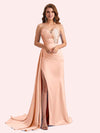 Elegent Mermaid Side Slit Strapless Soft Satin Long Bridesmaid Dress For Wedding