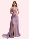 Elegent Mermaid Side Slit Strapless Soft Satin Long Bridesmaid Dress For Wedding