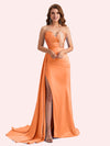 Elegent Mermaid Side Slit Strapless Soft Satin Long Bridesmaid Dress For Wedding