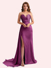 Elegent Mermaid Side Slit Strapless Soft Satin Long Bridesmaid Dress For Wedding