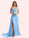 Elegent Mermaid Side Slit Strapless Soft Satin Long Bridesmaid Dress For Wedding