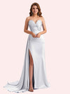 Elegent Mermaid Side Slit Strapless Soft Satin Long Bridesmaid Dress For Wedding