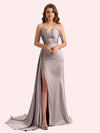 Elegent Mermaid Side Slit Strapless Soft Satin Long Bridesmaid Dress For Wedding