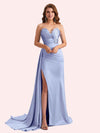 Elegent Mermaid Side Slit Strapless Soft Satin Long Bridesmaid Dress For Wedding