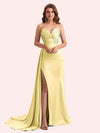 Elegent Mermaid Side Slit Strapless Soft Satin Long Bridesmaid Dress For Wedding