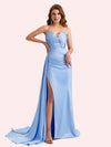 Elegent Mermaid Side Slit Strapless Soft Satin Long Bridesmaid Dress For Wedding