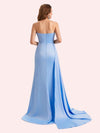 Elegent Mermaid Side Slit Strapless Soft Satin Long Bridesmaid Dress For Wedding