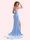 Elegent Mermaid Side Slit Strapless Soft Satin Long Bridesmaid Dress For Wedding