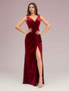 Sexy V Neck Long Velvet Bridesmaid Dresses Online With Slit