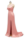 Sexy Side Slit Mermaid One Shoulder Long Soft Satin Bridesmaid Dresses