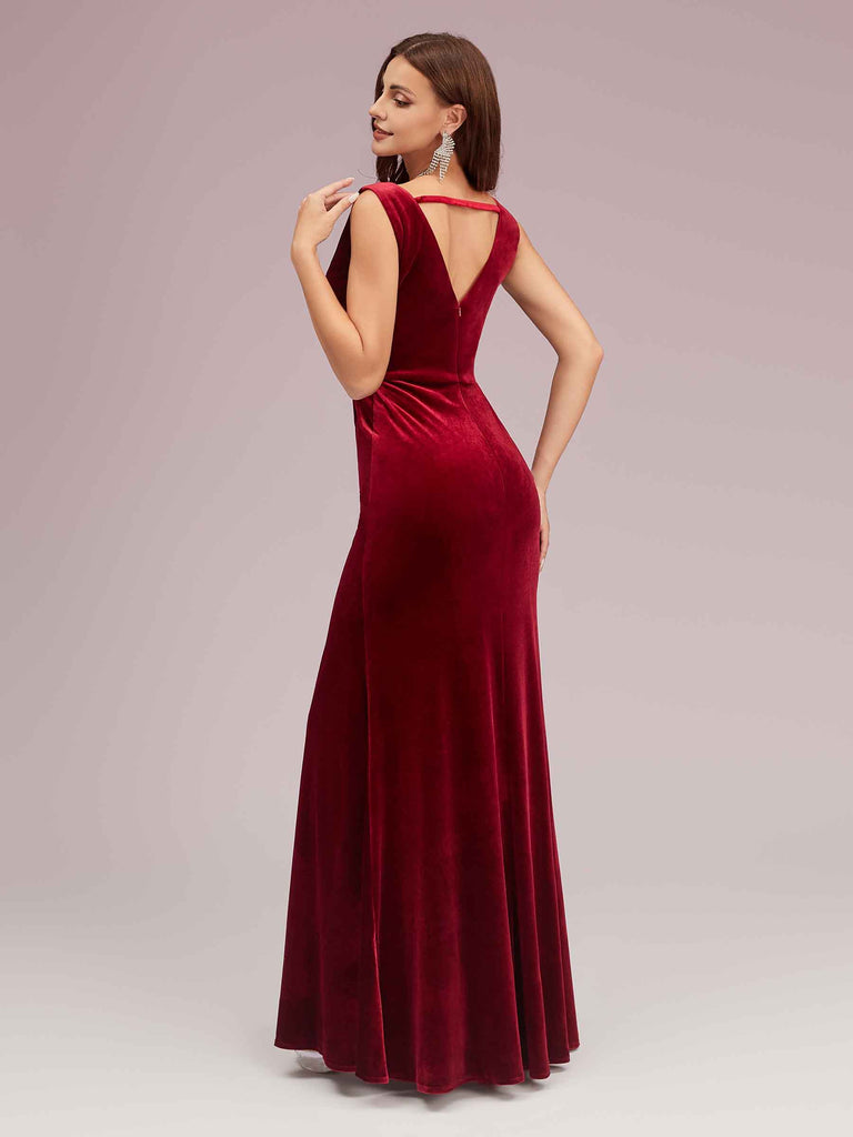Sexy V Neck Long Velvet Bridesmaid Dresses Online With Slit Sexy V Neck Long Velvet Bridesmaid Dresses Online With Slit