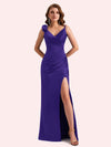 Elegent Mermaid Pleats Side Slit Spaghetti Straps Soft Satin Long Bridesmaid Dress For Wedding