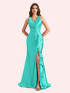 Sexy V-neck Mermaid Side Slit Soft Satin Long Bridesmaid Dress For Wedding Online