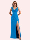Elegent Mermaid Pleats Side Slit Spaghetti Straps Soft Satin Long Bridesmaid Dress For Wedding