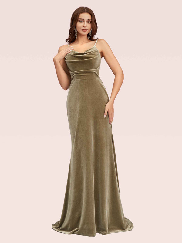 Modern Velvet Spaghetti Straps Long Mermaid Bridesmaid Dresses Online