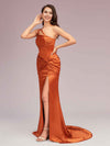 Sexy Mermaid One Shoulder Unique Side Slit Soft Satin Evening Prom Dresses Online