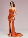 Sexy Mermaid One Shoulder Unique Side Slit Soft Satin Evening Prom Dresses Online