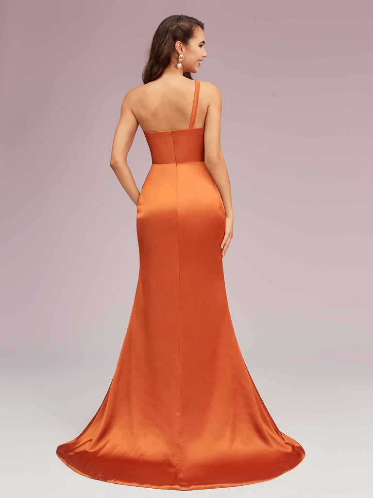 Sexy Mermaid One Shoulder Unique Side Slit Soft Satin Evening Prom Dresses Online