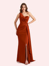 Sexy One Shoulder Mermaid Side Slit Soft Satin Long Bridesmaid Dress For Wedding Online