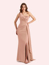 Sexy One Shoulder Mermaid Side Slit Soft Satin Long Bridesmaid Dress For Wedding Online